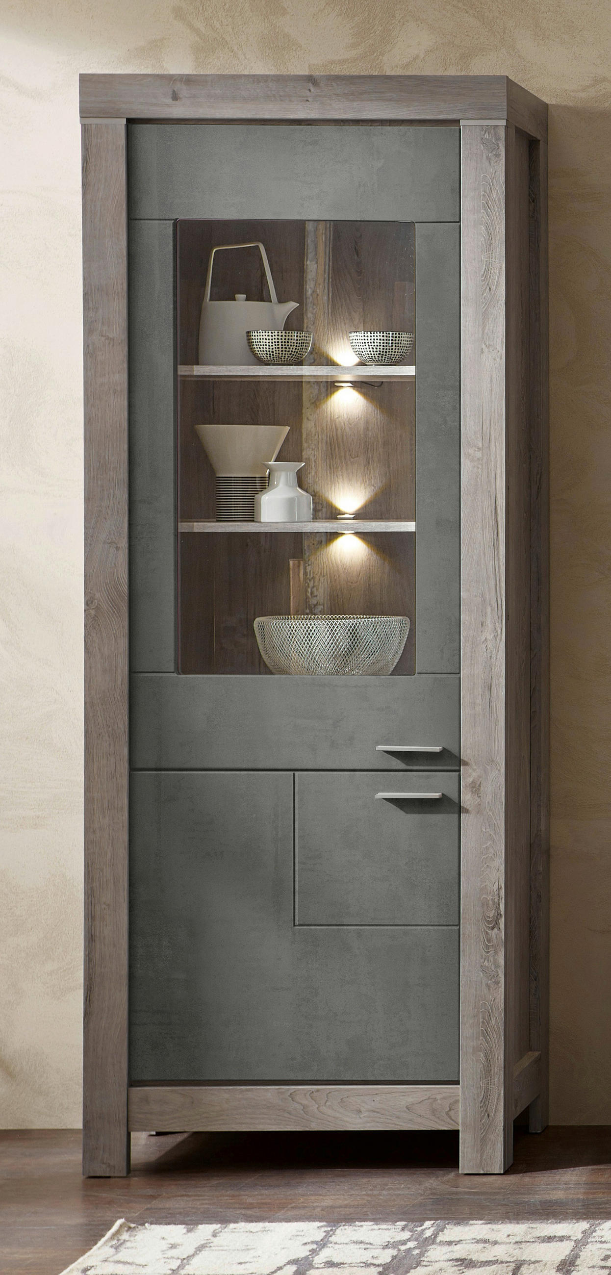 VITRINE Eichefarben, Dunkelgrau - Eichefarben/Dunkelgrau, LIFESTYLE, Glas/Holzwerkstoff (76/200/42cm) - Landscape
