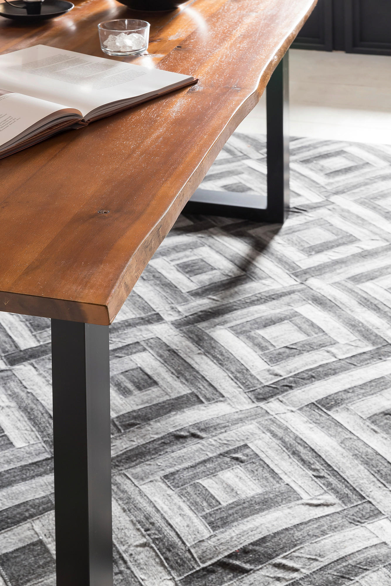 Thumbnail - Livetastic Tischgruppe, Anthrazit, Cognac, Holz, Metall, Textil, Akazie, massiv, rechteckig, konisch, 85x77x160 cm, Essz...