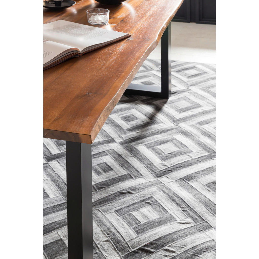 Thumbnail - Livetastic Tischgruppe, Dunkelblau, Cognac, Holz, Metall, Textil, Akazie, massiv, rechteckig, konisch, 90x77x180 cm, Ess...