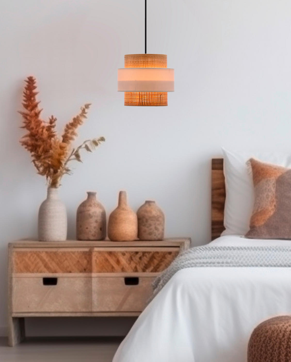 HÄNGELEUCHTE Rattan 20/100 cm   - Creme/Schwarz, Natur, Kunststoff/Metall (20/100cm)