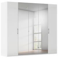 DREHTÜRENSCHRANK 251/223/61 cm,  in Weiß, Weiß Hochglanz, 5-türig  - Chromfarben/Edelstahlfarben, Basics, Glas/Holzwerkstoff (251/223/61cm) - Novel