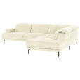 ECKSOFA Creme Chenille Kopfteilverstellung, Sitztiefenverstellung  - Creme/Schwarz, Design, Textil/Metall (307/243cm) - Xora