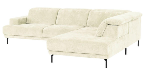 ECKSOFA Creme Chenille Kopfteilverstellung, Sitztiefenverstellung  - Creme/Schwarz, Design, Textil/Metall (307/243cm) - Xora