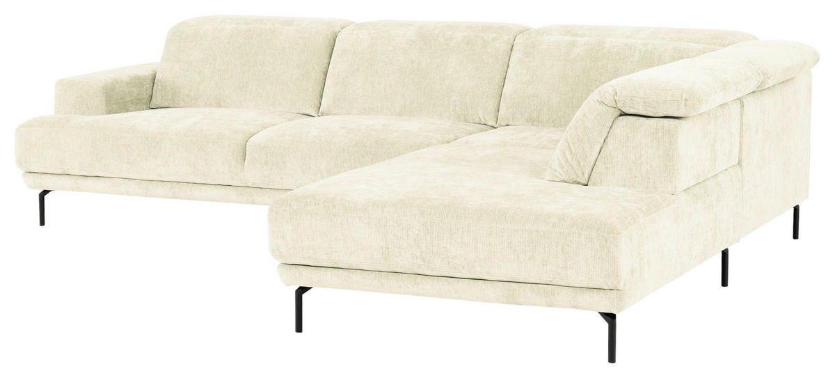 ECKSOFA Creme Chenille Kopfteilverstellung, Sitztiefenverstellung  - Creme/Schwarz, Design, Textil/Metall (307/243cm) - Xora