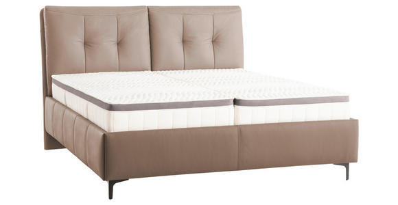 POLSTERBETT 200/200 cm,  in Hellbraun, Matratze, Lattenrost, Bettkasten, Topper, H4 + H4 = sehr fest  - Hellbraun/Schwarz, KONVENTIONELL, Leder/Holz (200/200cm) - Novel