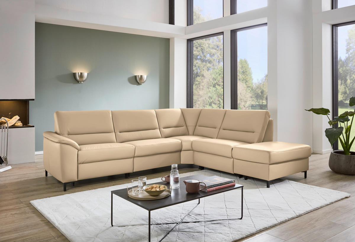 ECKSOFA  in Echtleder Beige  290/249 cm  - Beige/Schwarz, KONVENTIONELL, Leder/Metall (290/249cm) - Beldomo Premium