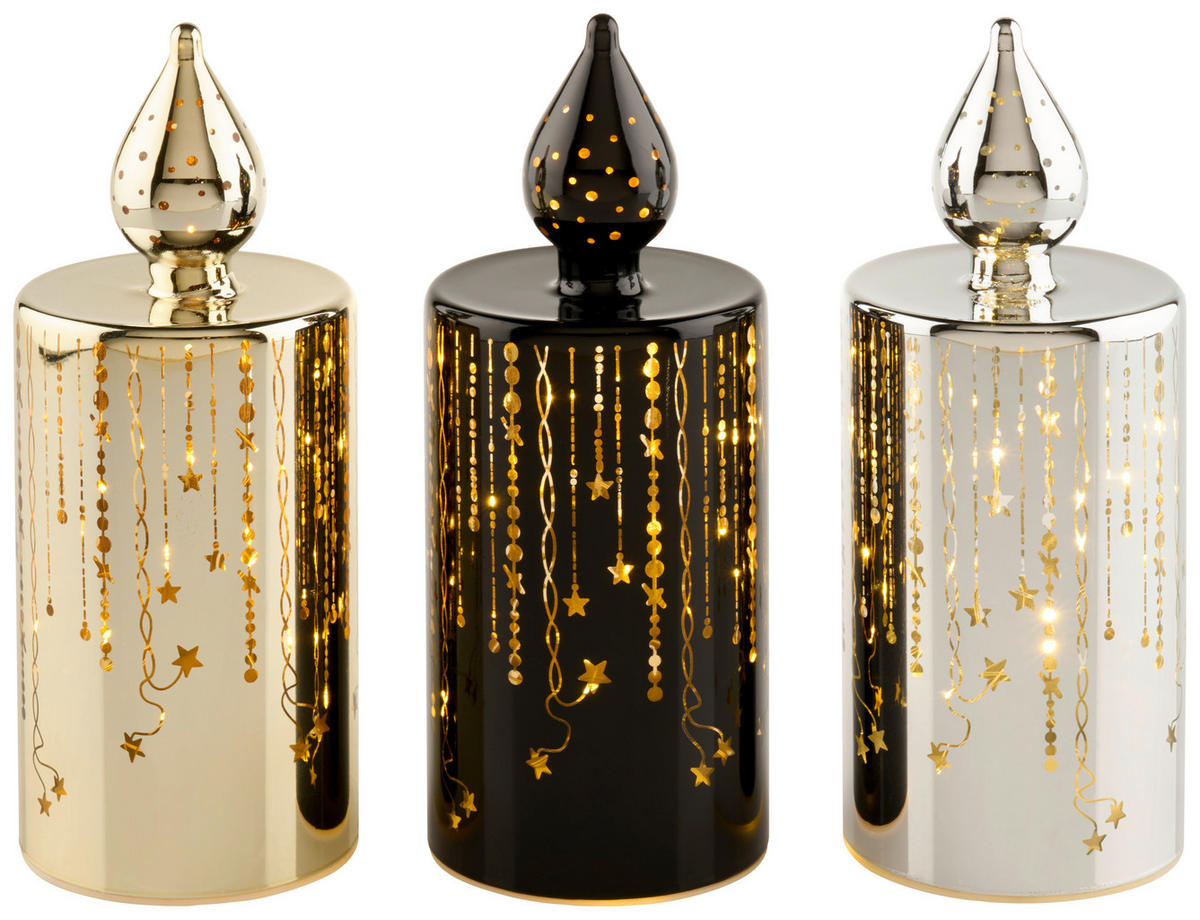 LED GYERTYA 7,5/18 cm  - fekete/aranyszínű, Lifestyle, műanyag/Üveg (7,5/18cm) - X-Mas