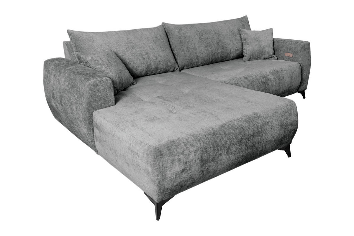 ECKSOFA BELARO Grau Chenille  - Schwarz/Grau, Design, Textil/Metall (177/246cm) - P & B