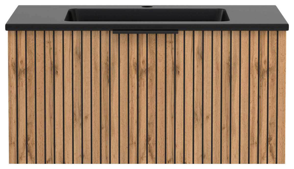 WASCHTISCHKOMBI 80 cm  - Eiche Wotan/Schwarz, Modern, Holzwerkstoff/Stein (80cm) - Held