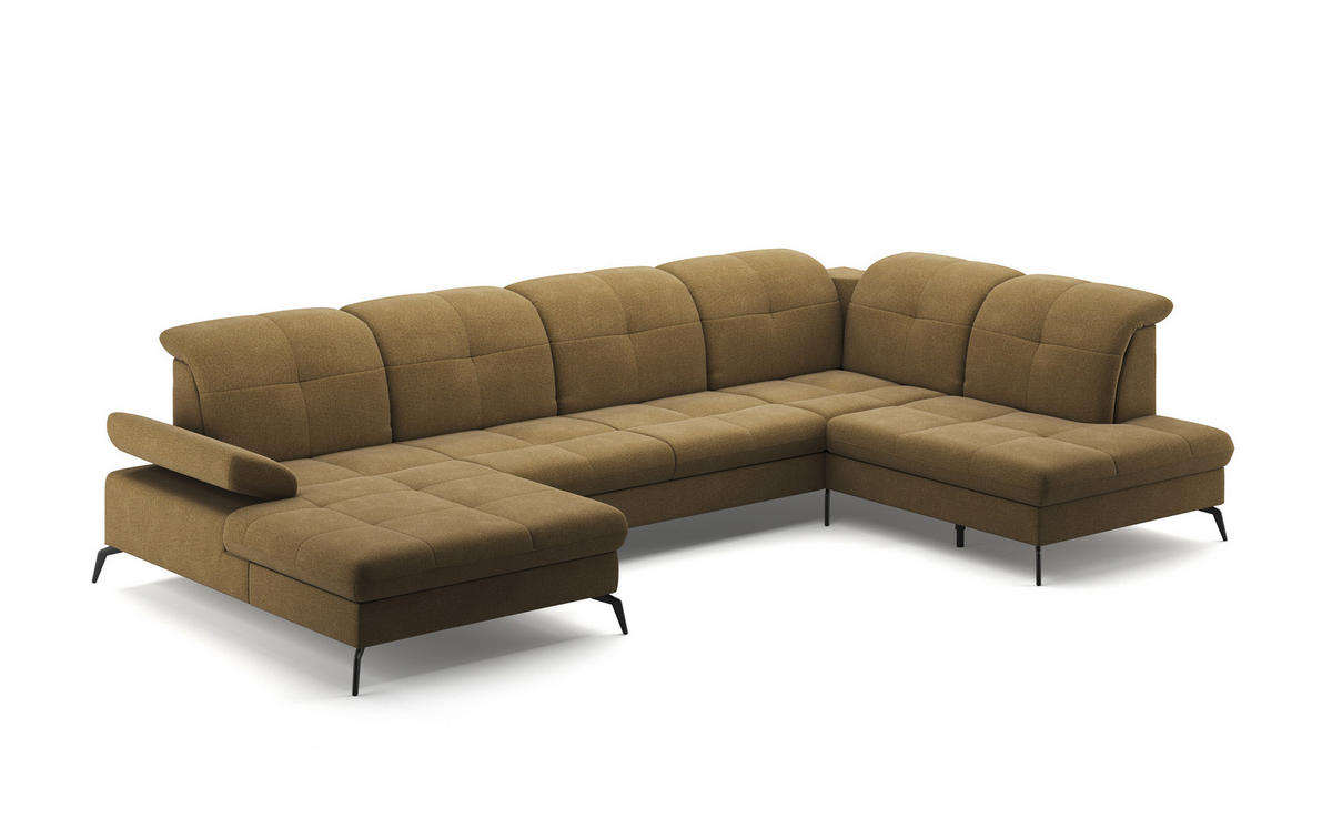 WOHNLANDSCHAFT in Flachgewebe Olivgrün  - Schwarz/Olivgrün, Konventionell, Textil/Metall (185/357/231cm) - Sit & More