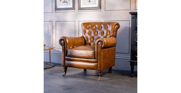 SESSEL in Echtleder Braun  - Braun, LIFESTYLE, Leder/Holz (84/88/83cm) - Landscape