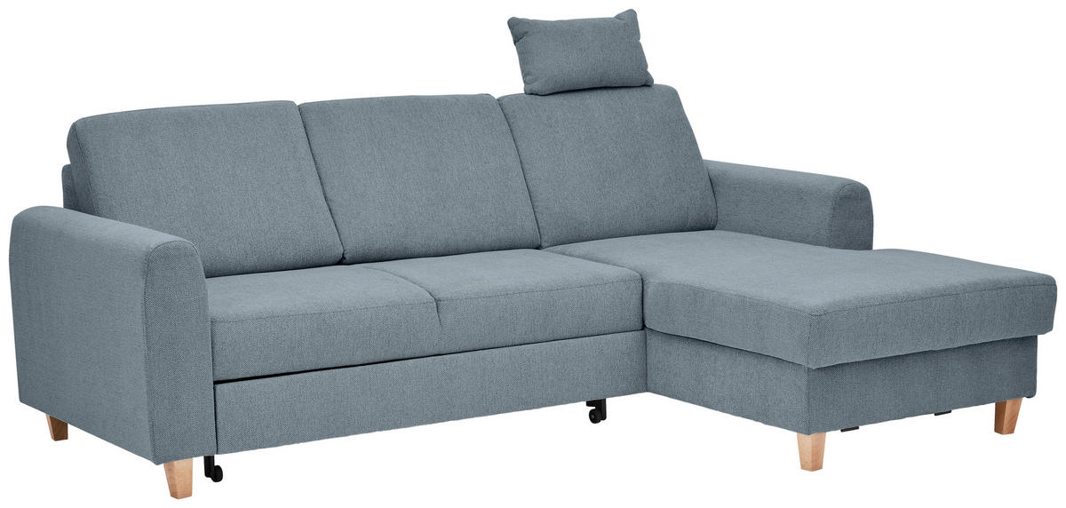 ECKSOFA Blau Flachgewebe  - Blau/Buchefarben, KONVENTIONELL, Holz/Textil (241/166cm) - Carryhome