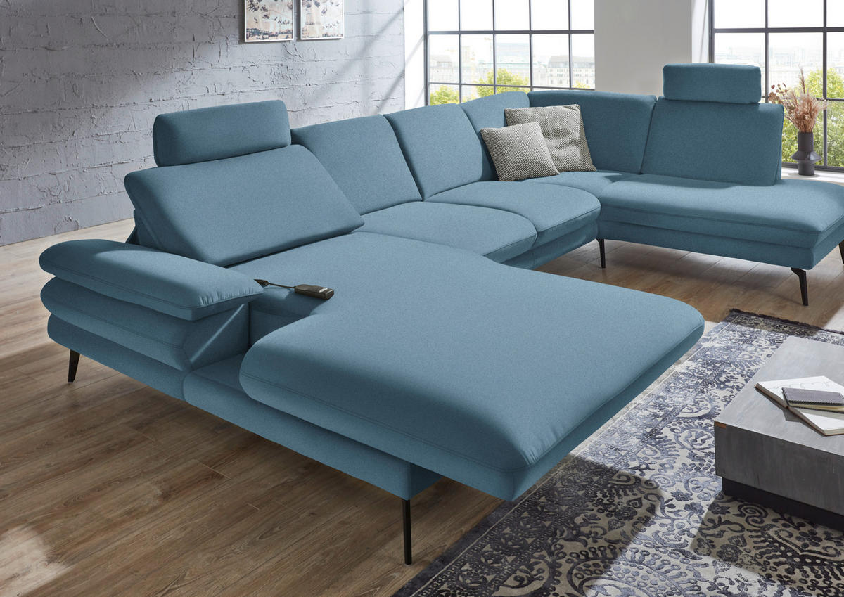 WOHNLANDSCHAFT in Webstoff Blau  - Blau/Schwarz, Design, Textil/Metall (180/344/208cm) - Dieter Knoll