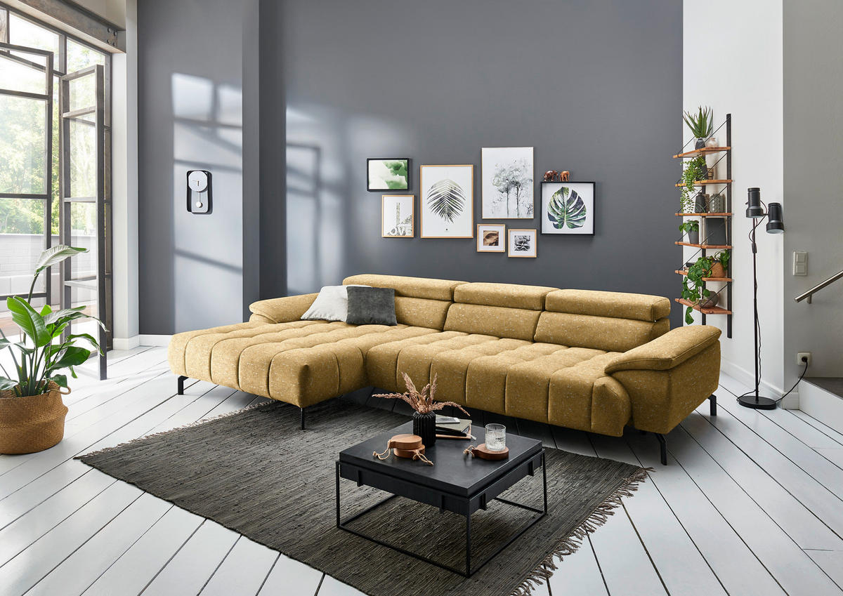 ECKSOFA in Chenille Currygelb  - Currygelb/Schwarz, Design, Textil/Metall (190/329cm) - Beldomo Style