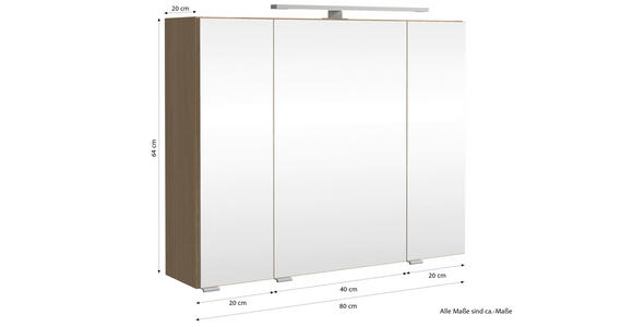 SPIEGELSCHRANK 80/64/20 cm  - Eichefarben/Silberfarben, KONVENTIONELL, Glas/Holzwerkstoff (80/64/20cm) - Xora