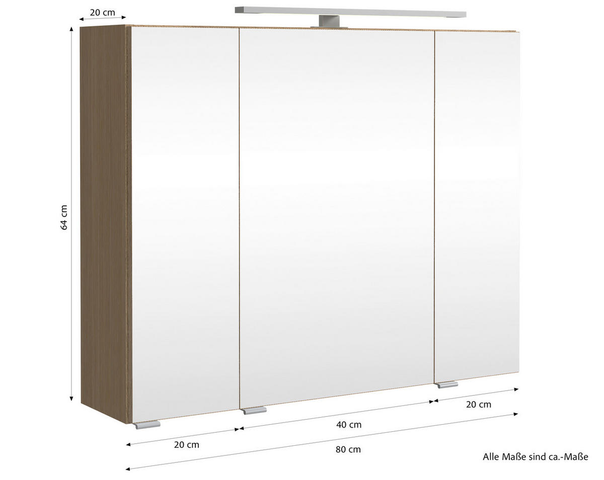 TÜKRÖS SZEKRÉNY 80/64/20 cm  - tölgyfa színű/ezüstszínű, Konventionell, faalapú anyag/üveg (80/64/20cm) - Xora
