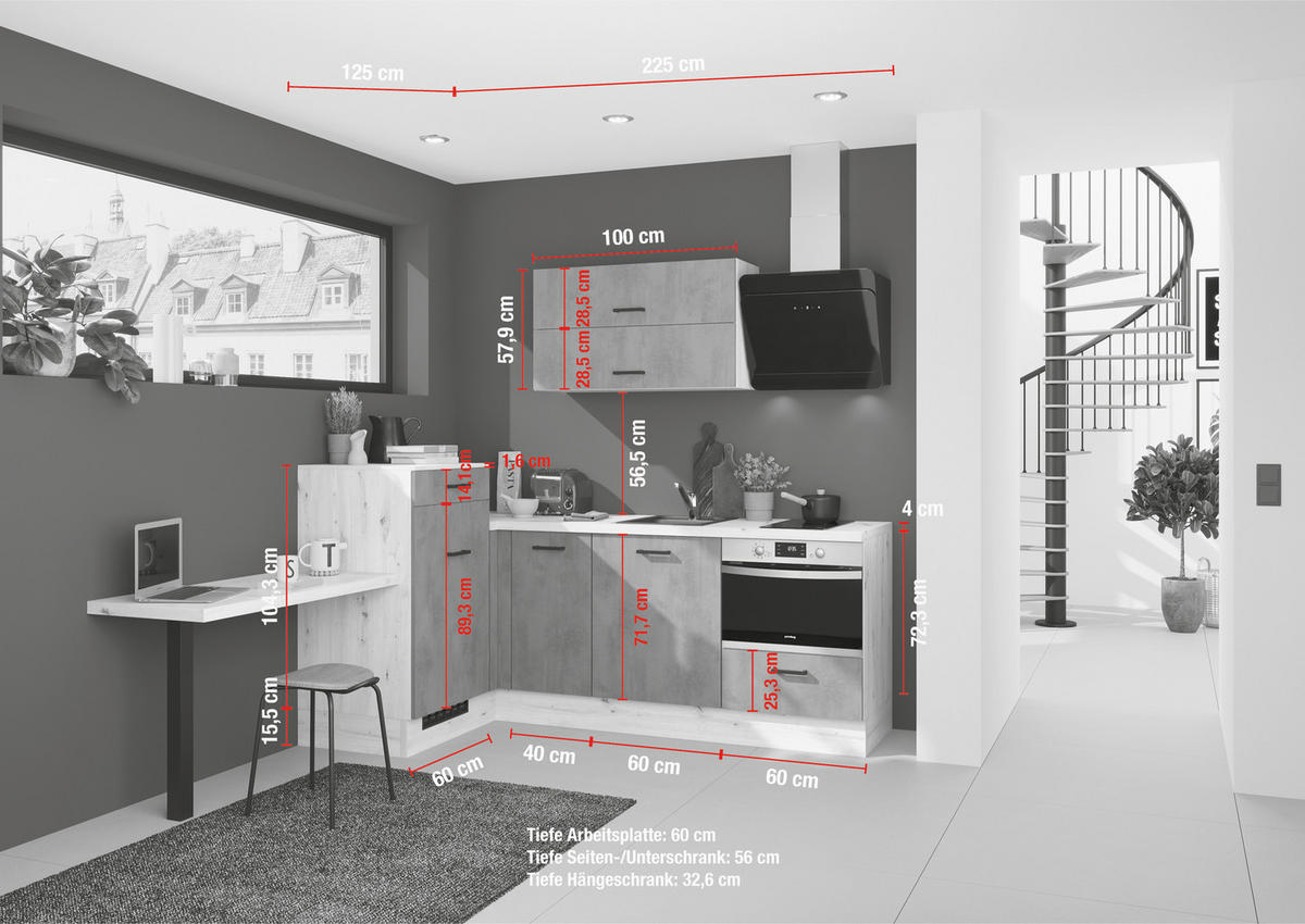 ECKKÜCHE 241/225 cm  in Eichefarben  - Dunkelgrau/Eichefarben, Design, Holzwerkstoff/Metall (241/225cm) - Impuls