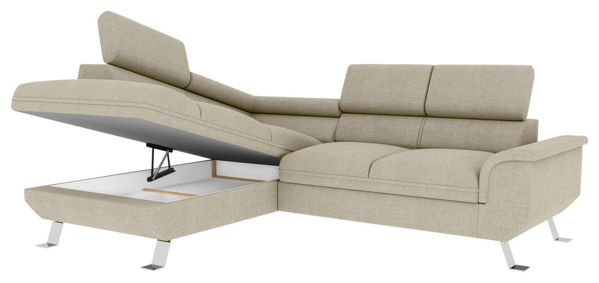 ECKSOFA in Struktur Creme  - Silberfarben/Creme, Konventionell, Textil/Metall (207/268cm) - MID.YOU