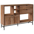 SIDEBOARD Sheesham massiv Braun, Honig Einlegeböden  - Schwarz/Braun, Design, Holz/Metall (140/93/38cm) - Carryhome