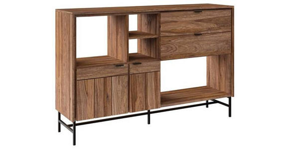 SIDEBOARD Sheesham massiv Braun, Honig Einlegeböden  - Schwarz/Braun, Design, Holz/Metall (140/93/38cm) - Carryhome