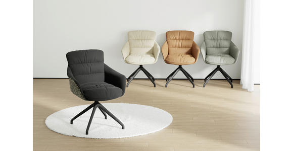 ARMLEHNSTUHL  Sitzfläche 360° drehbar, inklusive Armlehnen, automatische Rückholfunktion Webstoff Echtleder  - Schwarz, Design, Leder/Textil (62/85,5/65cm) - Dieter Knoll