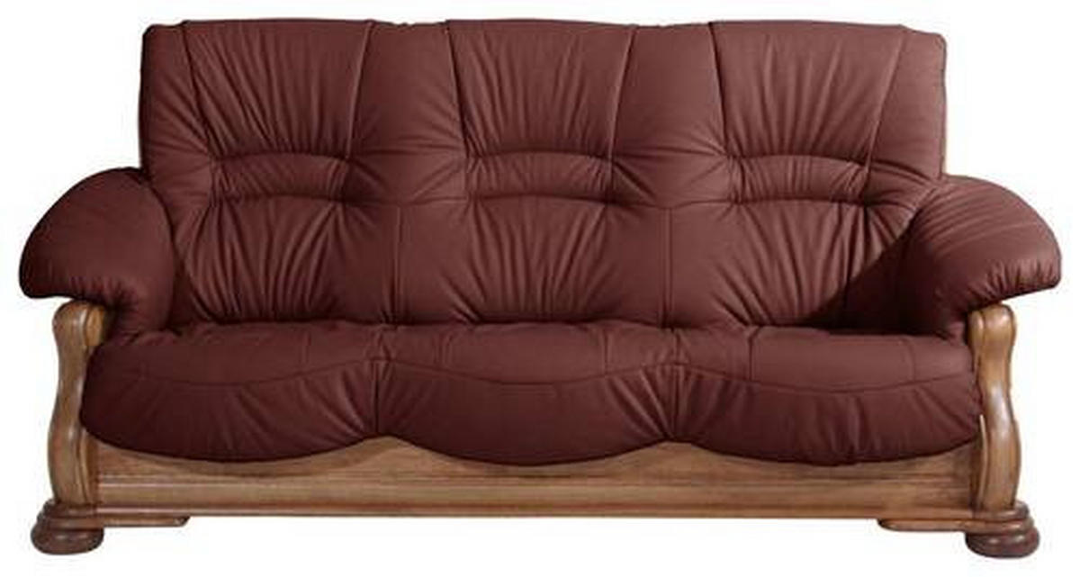 3-SITZER-SOFA Echtleder Rot  - Eichefarben/Rot, LIFESTYLE, Leder/Holz (205/95/95cm) - Max Winzer