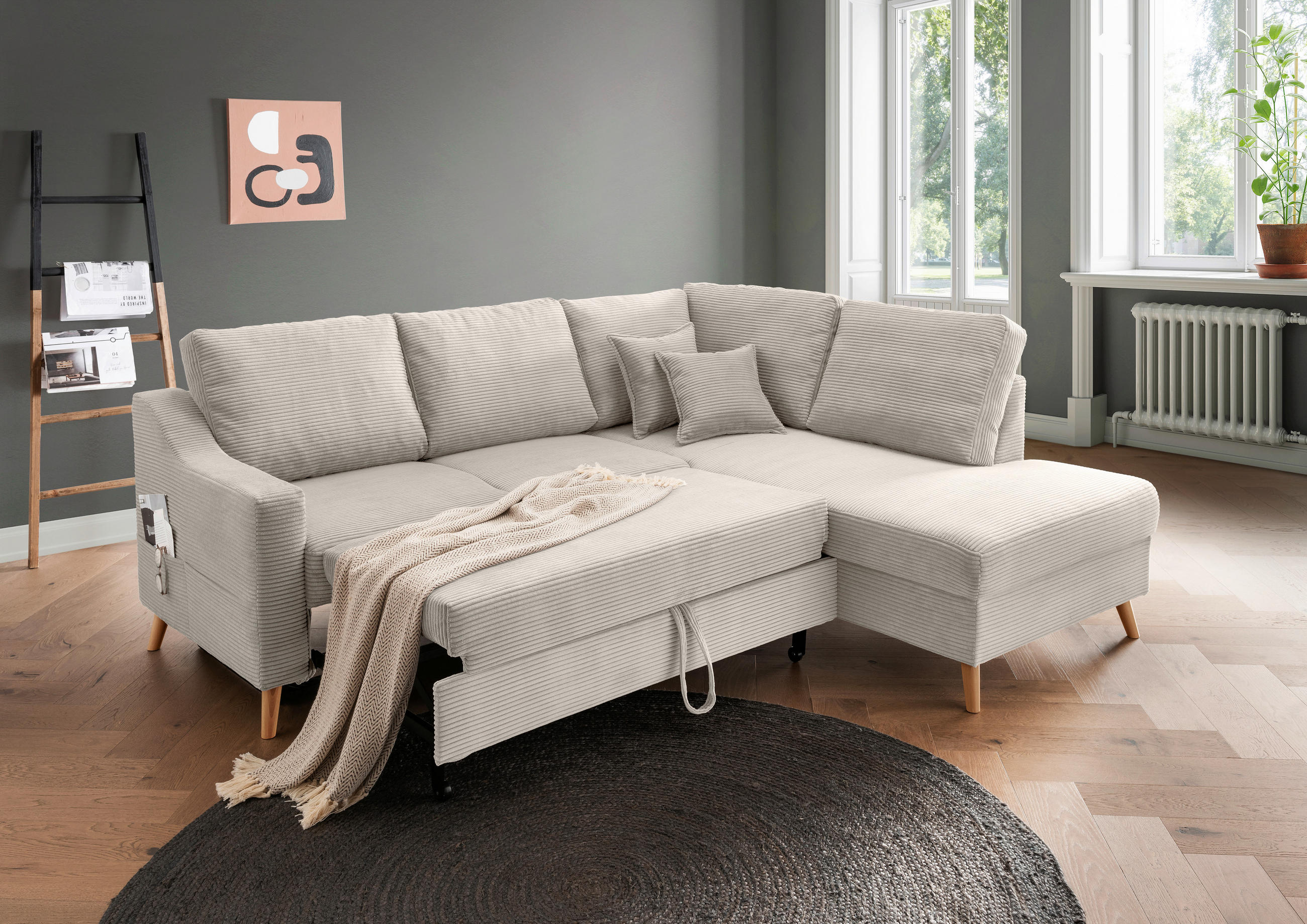 Thumbnail - Livetastic Ecksofa Valentina, Beige, Textil, Buche, Uni, 4-Sitzer, Füllung: Schaumstoff, Ottomane rechts, L-Form, 230x20...