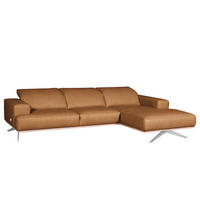 ECKSOFA  in Echtleder Cognac  295/187 cm  - Chromfarben/Cognac, Design, Leder/Metall (295/187cm) - Livetastic