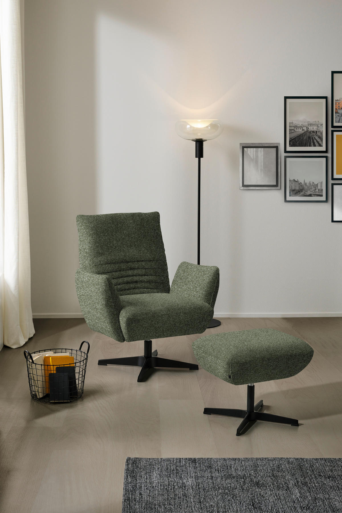 SESSEL in Bouclé Grün  - Schwarz/Grün, Design, Textil/Metall (60/94/86cm) - Dieter Knoll