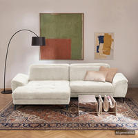 ECKSOFA  Webstoff Weiss  - Weiss/Schwarz, Design, Textil/Metall (195/268cm) - Livetastic