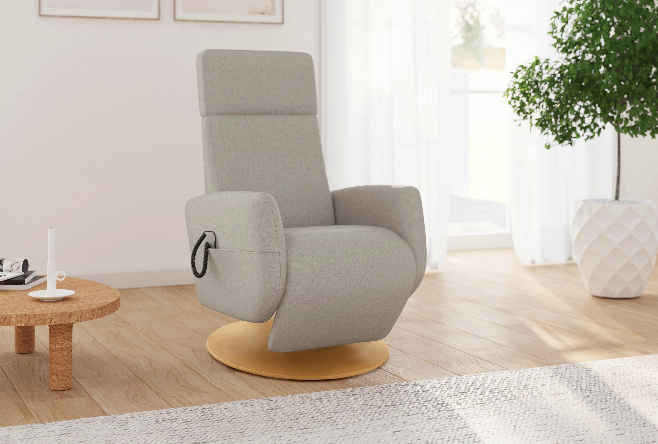 RELAXSESSEL Flachgewebe Aufstehhilfe    - Taupe/Eichefarben, KONVENTIONELL, Holz/Textil (71/110/82cm) - Sit & More