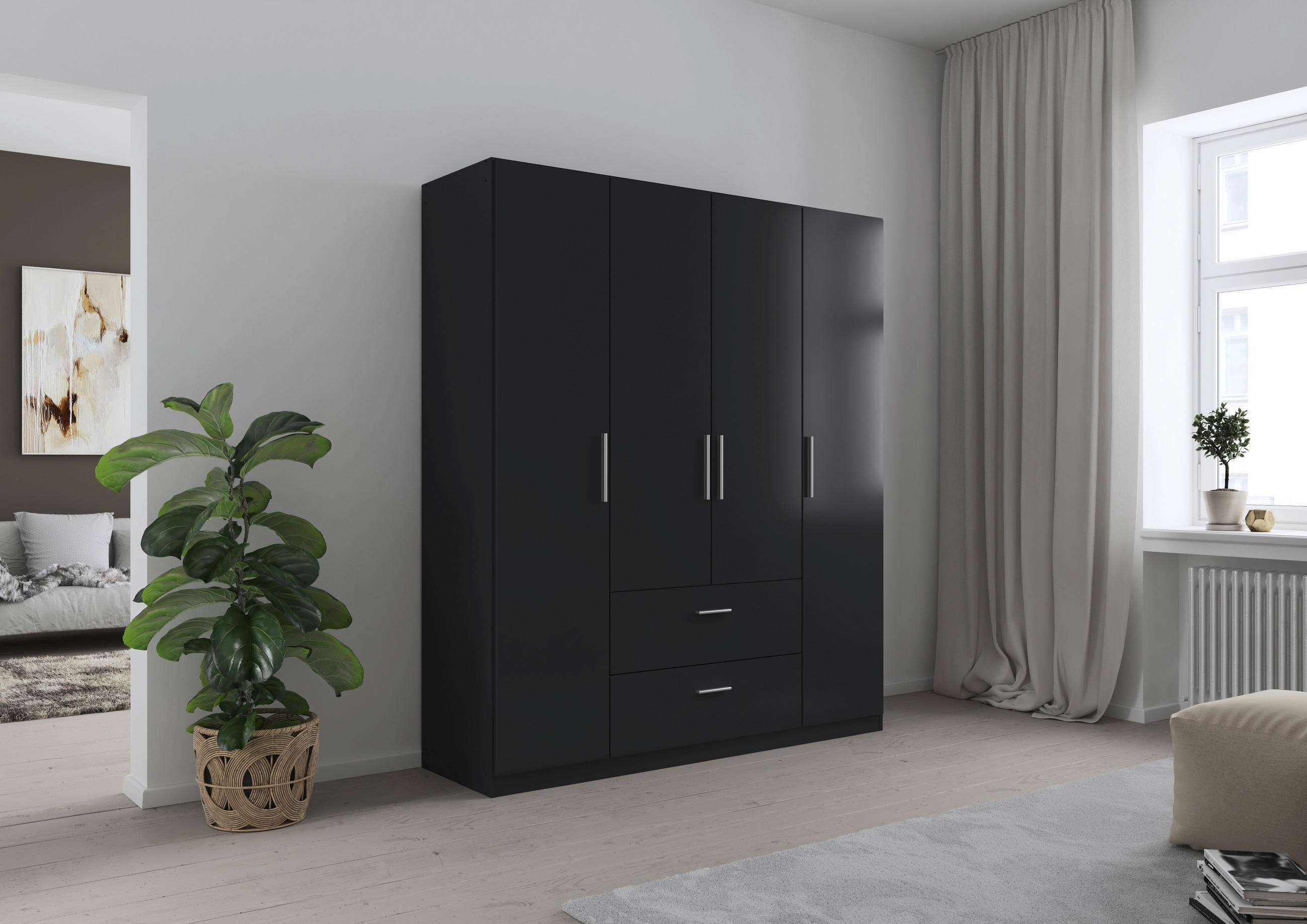 DREHTÜRENSCHRANK 181/210/54 cm 4-türig Dunkelgrau  - Dunkelgrau/Alufarben, KONVENTIONELL, Holzwerkstoff/Kunststoff (181/210/54cm) - home24