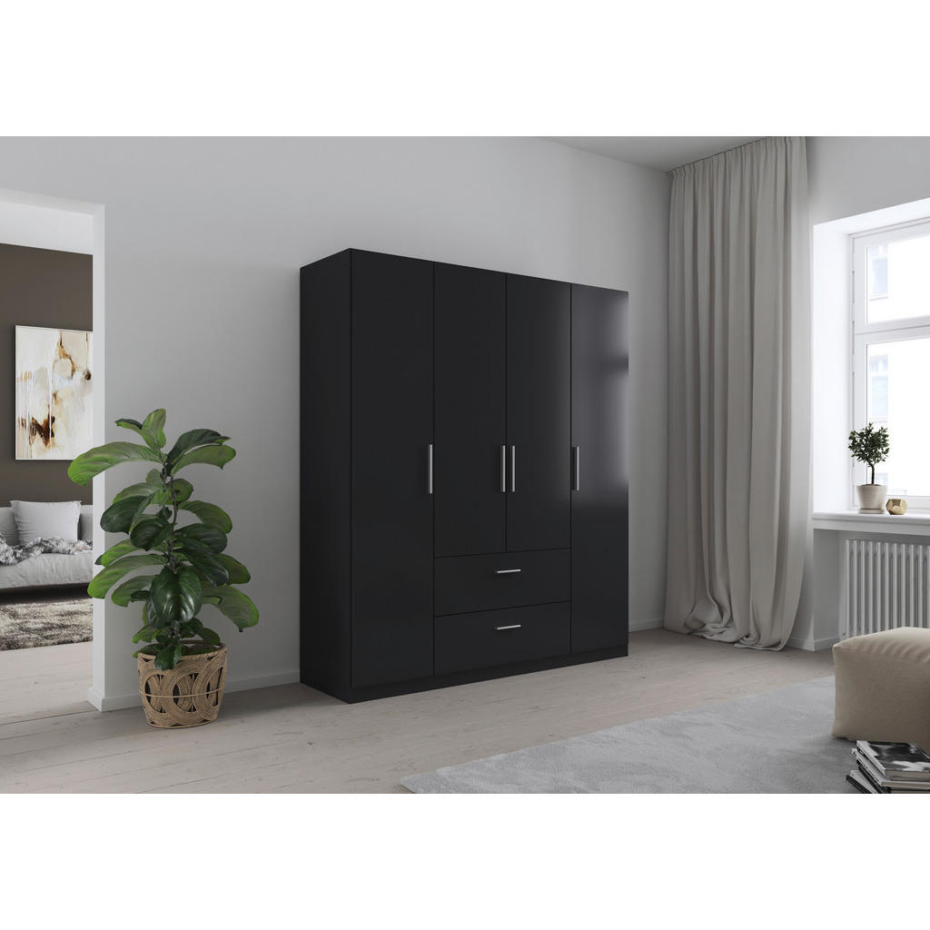Thumbnail - home24 Drehtürenschrank, Dunkelgrau, Holzwerkstoff, 3 Fächer, 2 Schubladen, 181x210x54 cm, Blauer Engel, Goldenes M, Mad...