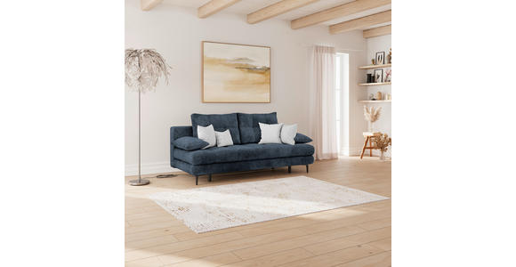 SCHLAFSOFA Chenille Dunkelblau  inkl. Rückenkissen, Armlehnenkissen, Bettkasten, Schlaffunktion, Rücken echt  - Schwarz/Dunkelblau, KONVENTIONELL, Textil/Metall (203/94/96cm) - Carryhome