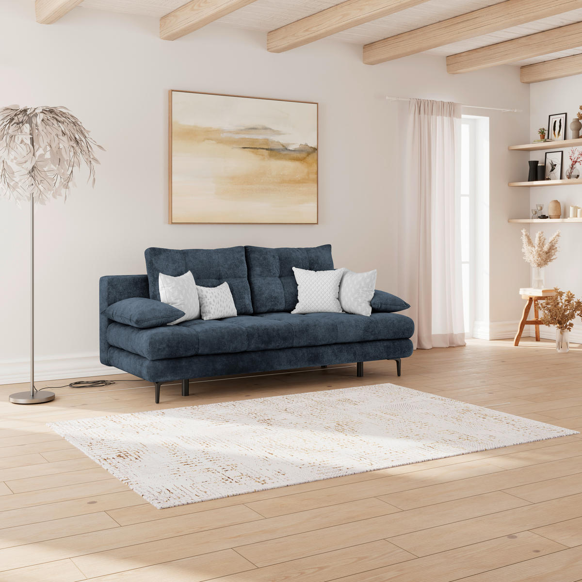 SCHLAFSOFA  mit Liegefunktion, Schlafen auf Sitzhöhe, Rücken echt Chenille Dunkelblau  - Schwarz/Dunkelblau, KONVENTIONELL, Textil/Metall (203/94/96cm) - Carryhome