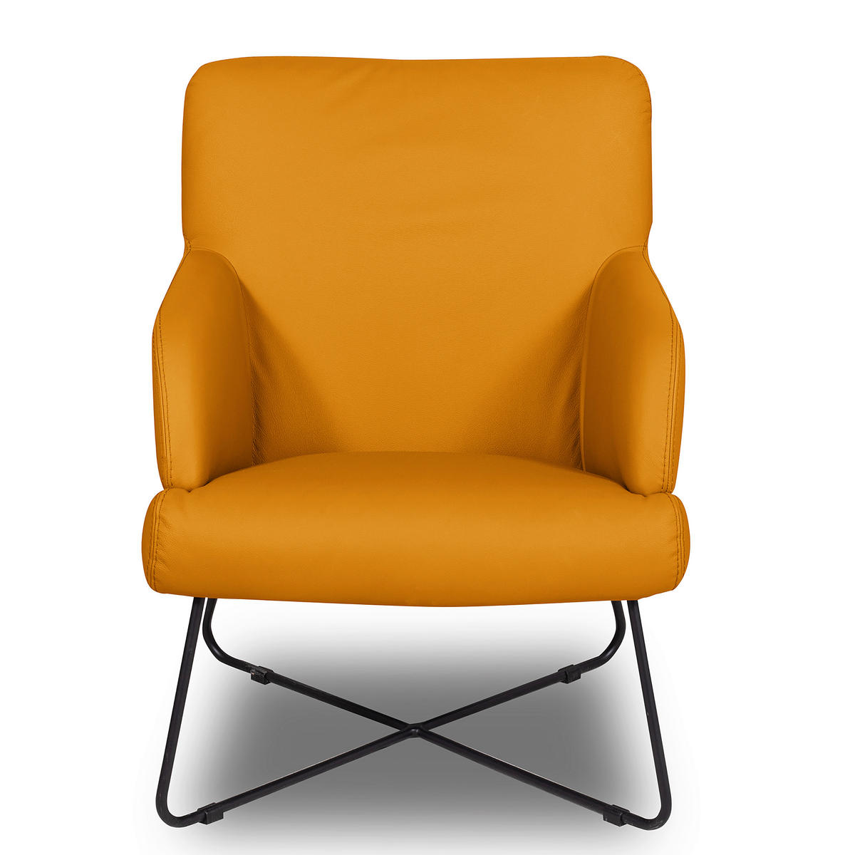 SESSEL in Echtleder Currygelb  - Currygelb/Schwarz, Design, Leder/Metall (67/87/74cm) - Livetastic