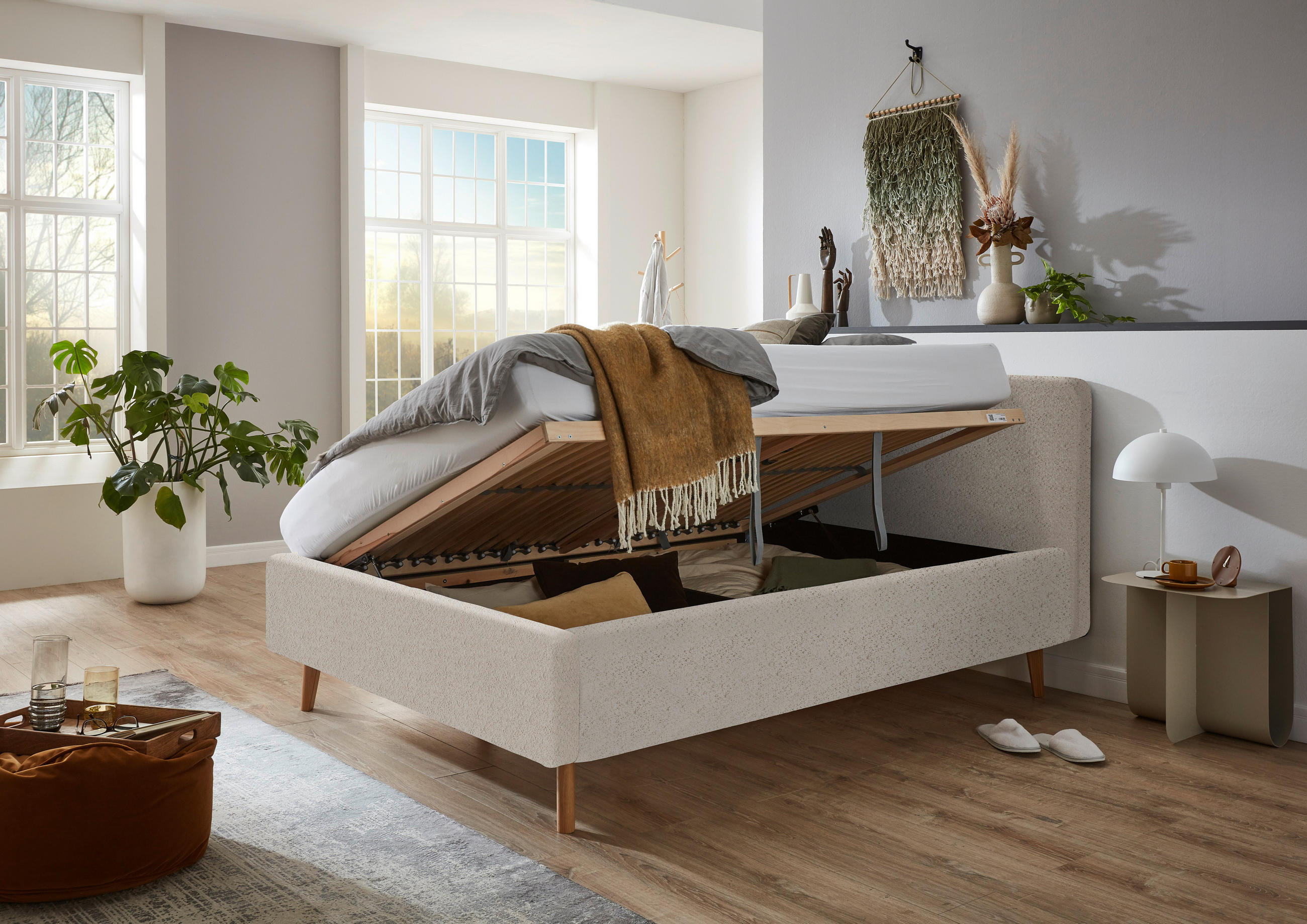 POLSTERBETT 140/200 cm  in Beige  - Eichefarben/Birkefarben, Design, Holz/Textil (140/200cm) - MID.YOU