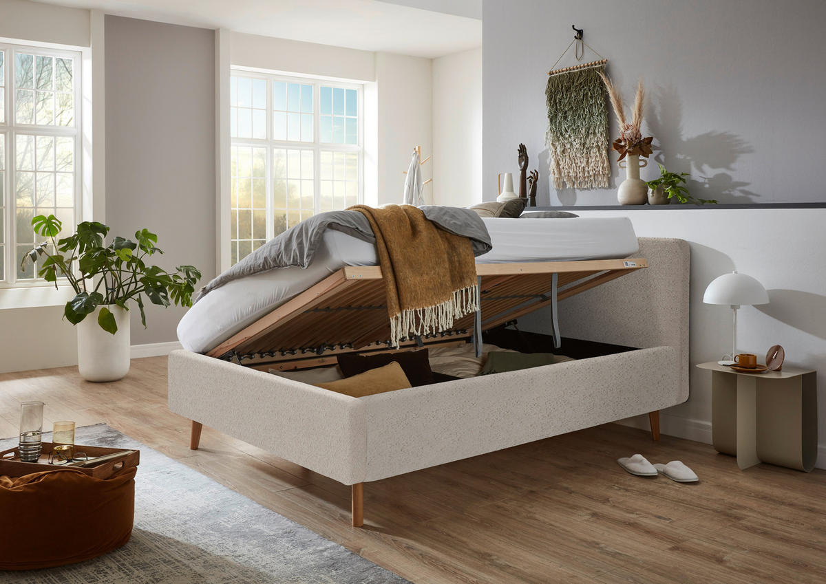 POLSTERBETT 140/200 cm  in Beige  - Eichefarben/Birkefarben, Design, Holz/Textil (140/200cm) - MID.YOU
