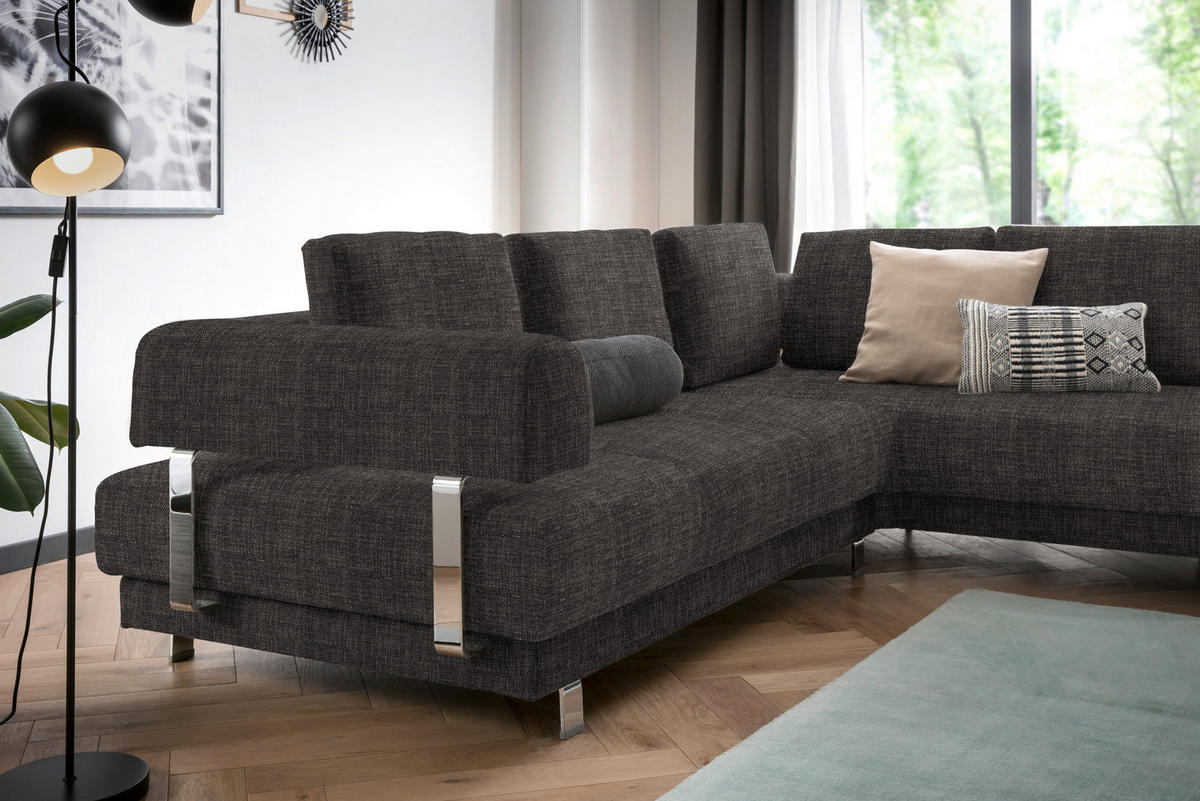 ECKSOFA in Chenille Braun  - Braun, Design, Textil/Metall (277/235cm)