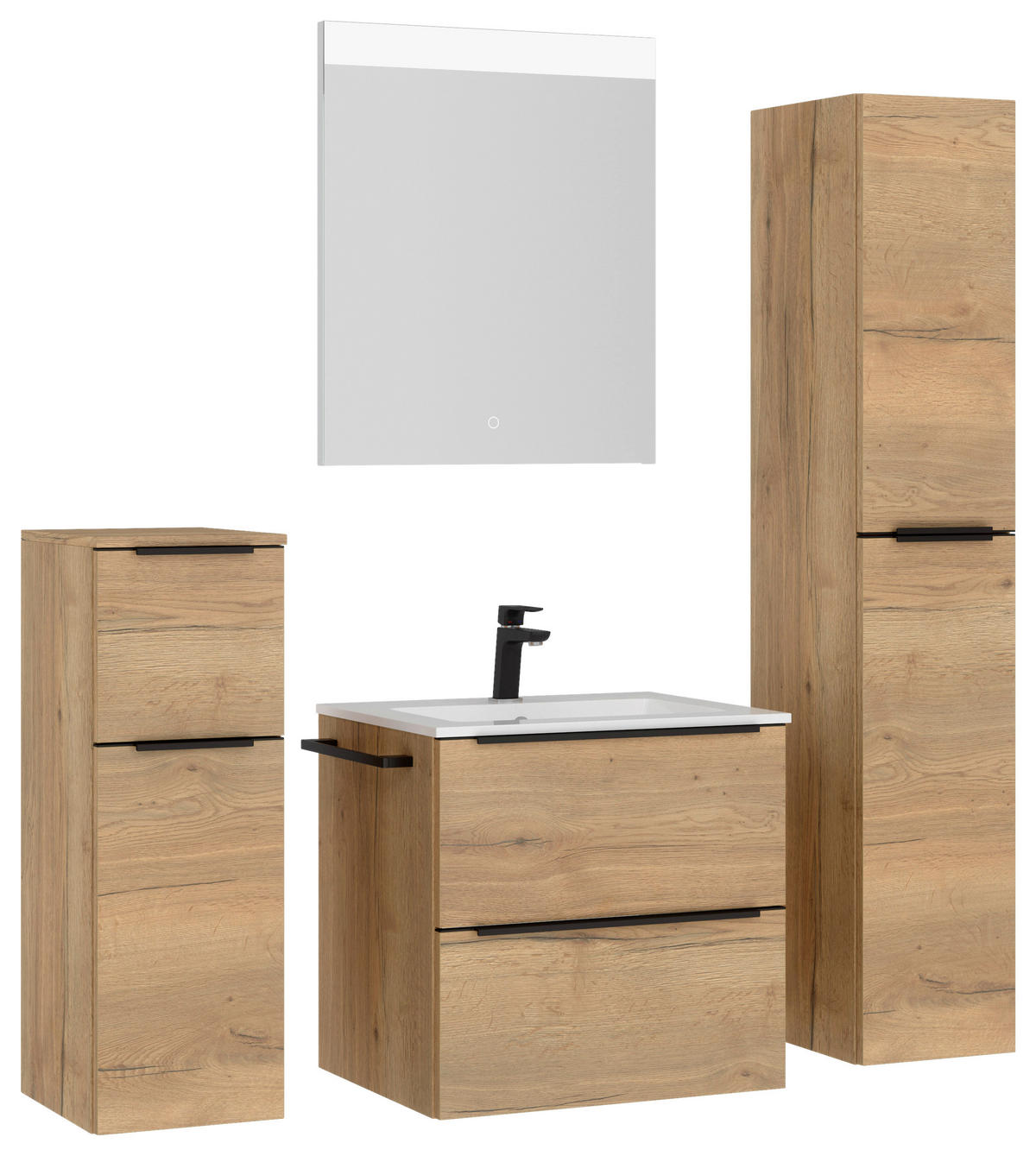 BADEZIMMER 5-teilig  in 121 cm  - Eichefarben/Schwarz, MODERN, Holzwerkstoff/Stein (121cm) - Nobilia