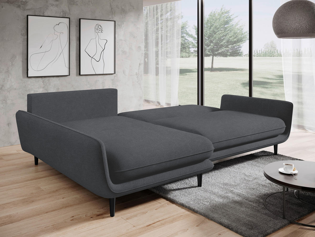 ECKSOFA in Velours Dunkelgrau  - Dunkelgrau/Schwarz, Design, Holz/Textil (167/260cm) - Welnova
