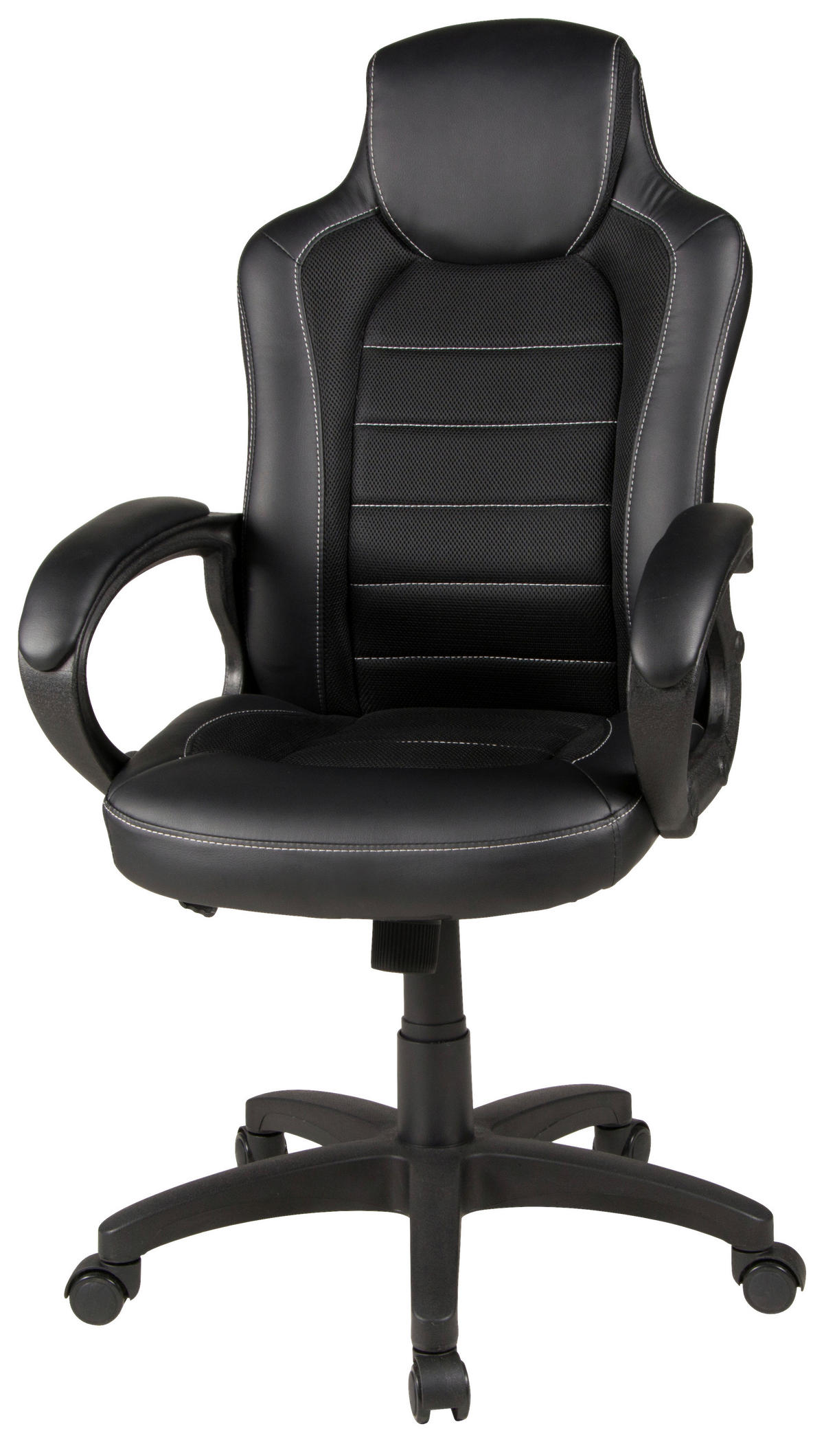 CHEFSESSEL Lederlook, Netz Schwarz  - Schwarz/Weiß, KONVENTIONELL, Textil (61/109-121/61cm) - Boxxx