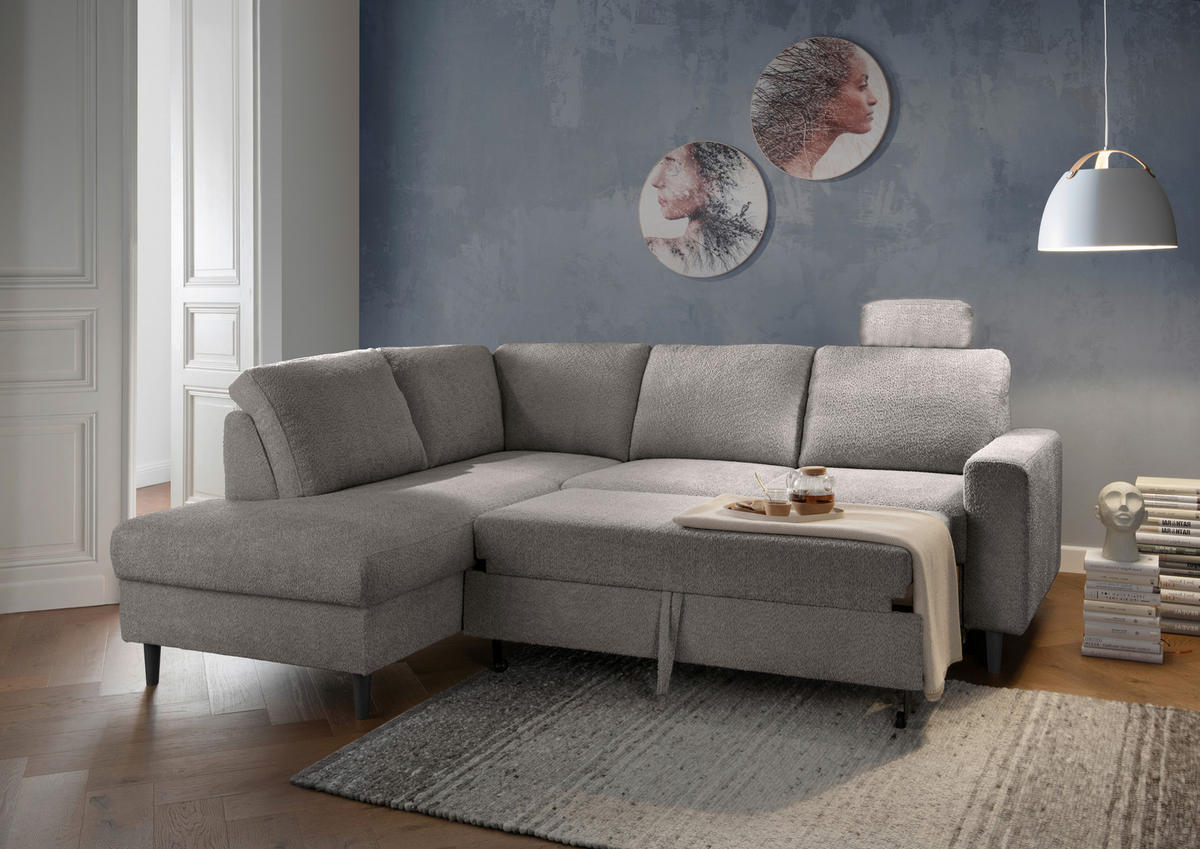 ECKSCHLAFSOFA in Bouclé Anthrazit  - Anthrazit/Schwarz, MODERN, Holz/Textil (200/242cm) - Livetastic