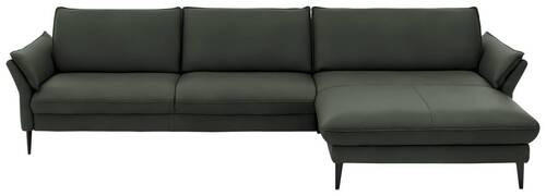 ECKSOFA in Echtleder Olivgrün  - Schwarz/Olivgrün, Design, Leder/Metall (334/172cm) - Valdera