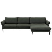 ECKSOFA in Echtleder Olivgrün  - Schwarz/Olivgrün, Design, Leder/Metall (334/172cm) - Valdera