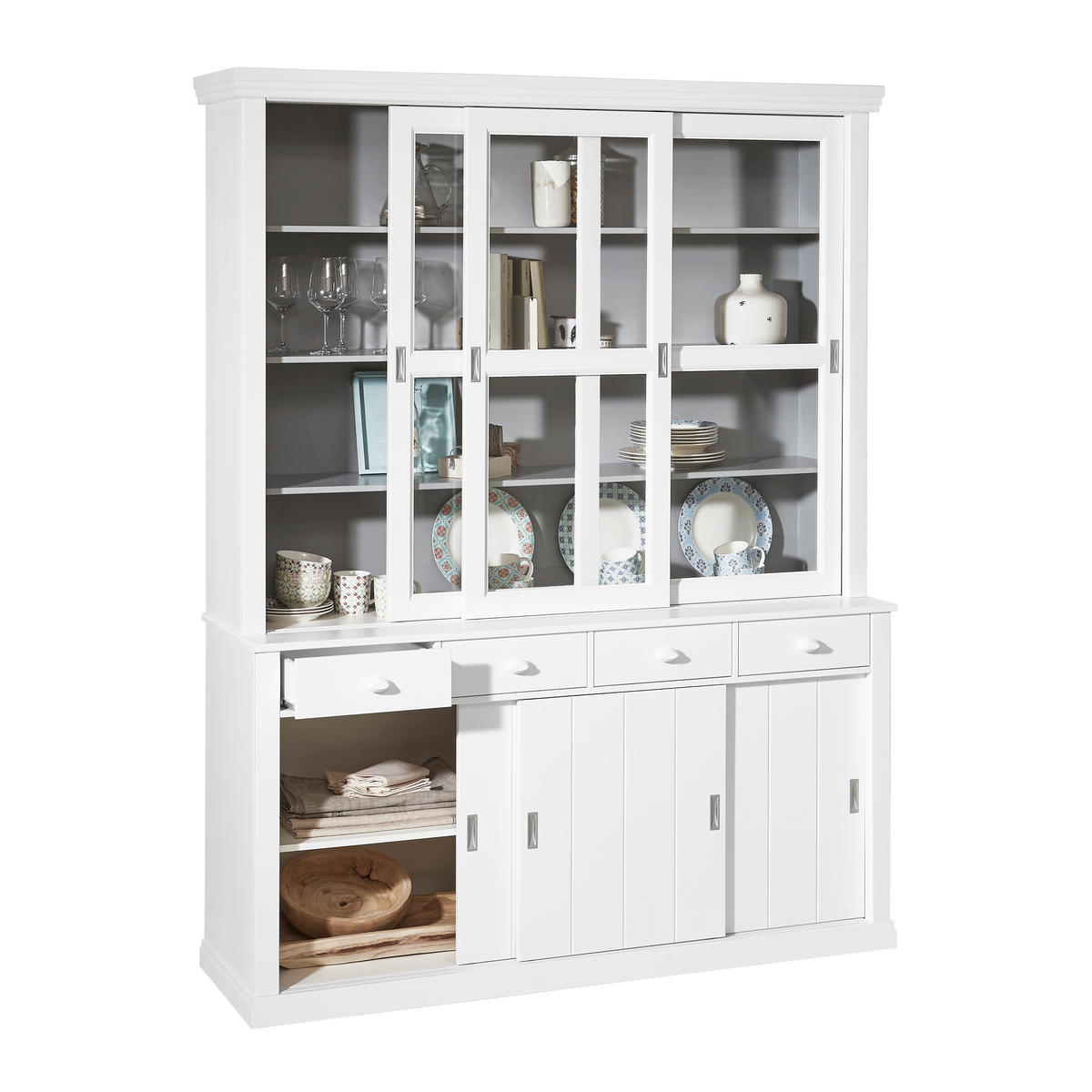 VITRINE  in vollmassiv Kiefer Weiß  - Schwarz/Weiß, Design, Glas/Holz (166/214/48cm) - Livetastic