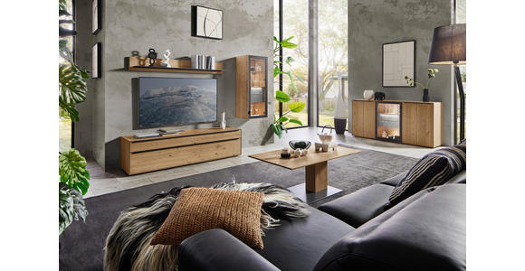 WOHNWAND  in Anthrazit, Kastanienfarben  244/177,8/47,1 cm  - Kastanienfarben/Anthrazit, Natur, Glas/Holz (244/177,8/47,1cm) - Valnatura