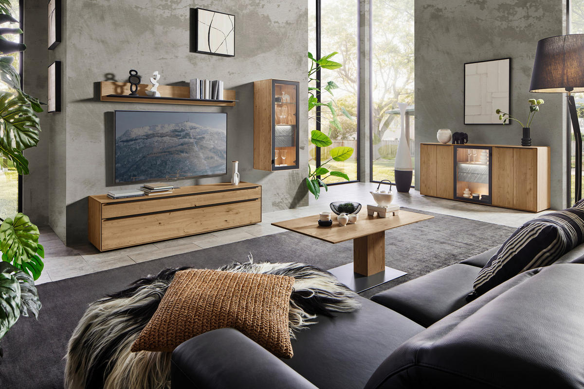 WOHNWAND  Anthrazit, Kastanienfarben 244/177,8/47,1 cm  - Kastanienfarben/Anthrazit, Natur, Glas/Holz (244/177,8/47,1cm) - Valnatura