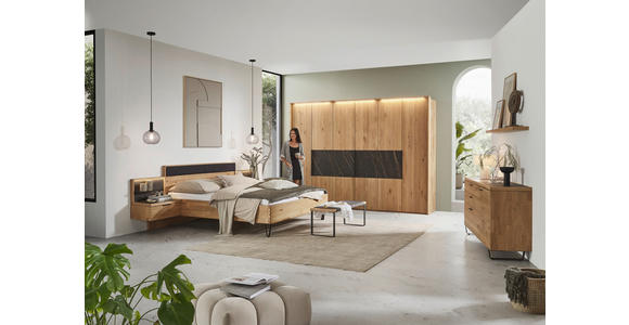 BETTANLAGE - Wildeiche/Schwarz, Design, Holz/Textil (180/200cm) - Valnatura