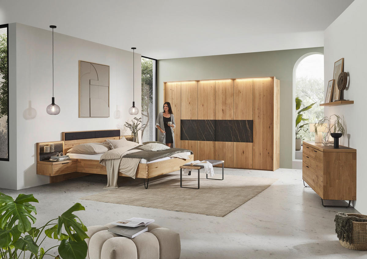 BETTANLAGE 180/200 cm  in Wildeiche, Schwarz  - Wildeiche/Schwarz, Design, Holz/Textil (180/200cm) - Valnatura